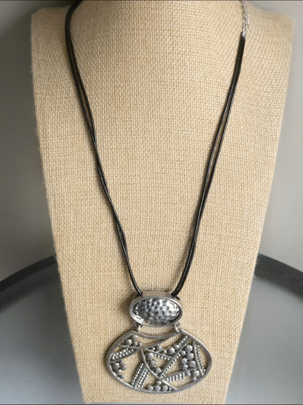 Vintage Modernist Silver-Tone Geometric Statement Pendant Necklace